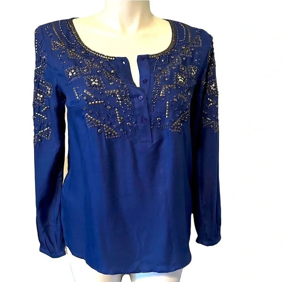 Sundance Embellished Blue Top Size Medium - Picture 1 of 5